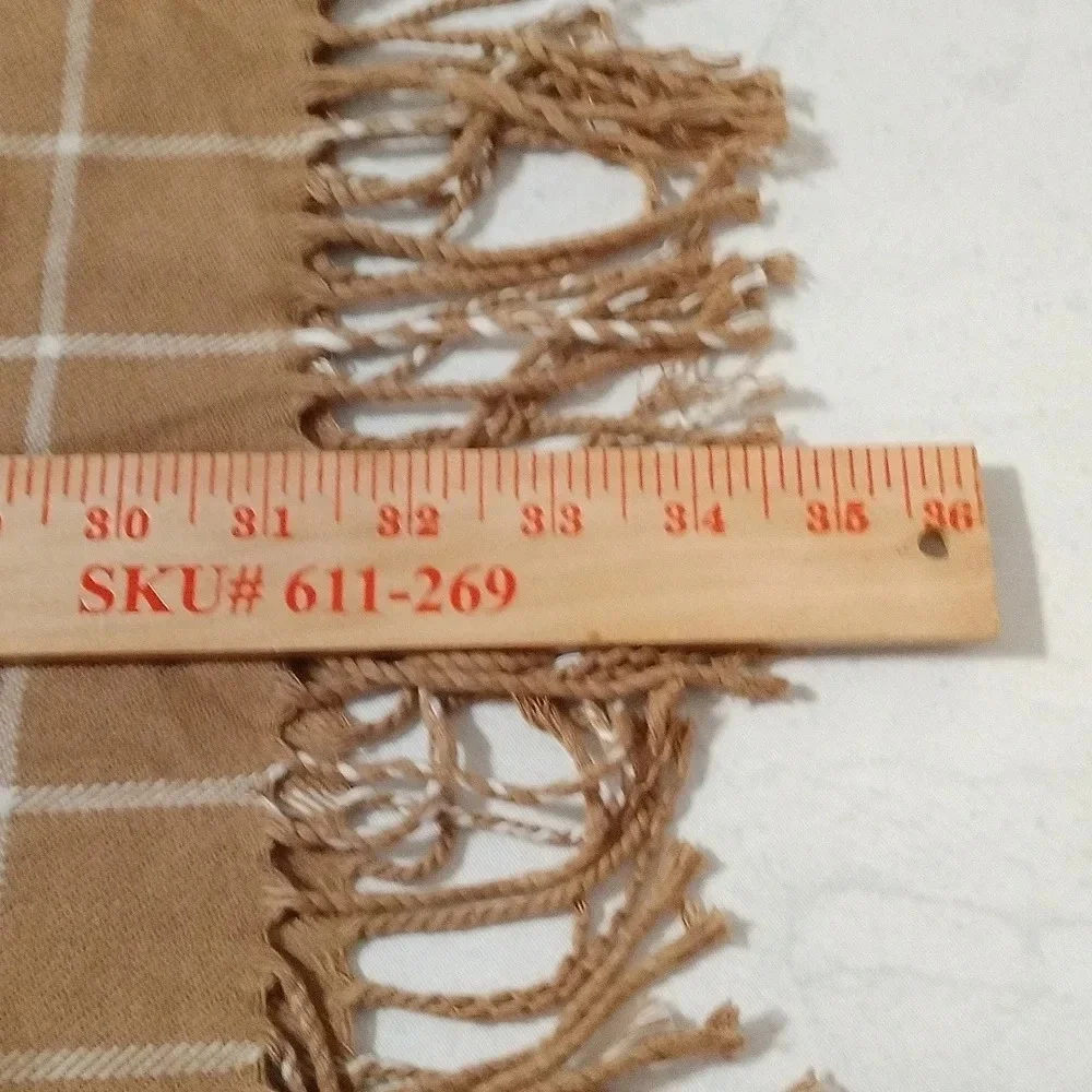 Lands End Unisex Rectangle Oblong Tassel Multifunctional Scarf Khaki Tan White